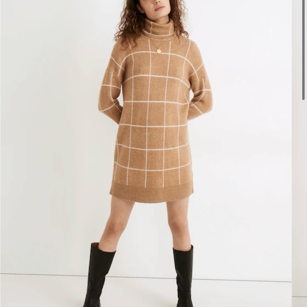 Madewell Windowpane Turtleneck Sweater Dress